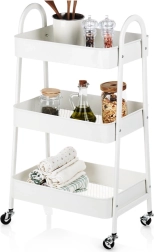 Metal mobile shelving unit, 3-tier, white, 44 × 31.5 × 78.5 cm