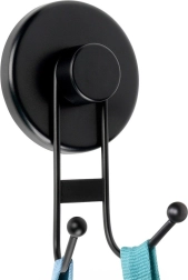 Метална двойна кука с вендуза, черна, 6,5 × 5,5 × 10 см