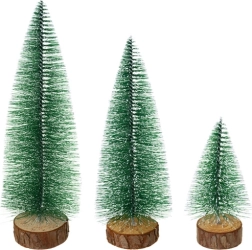 Mini Christmas trees Ruhhy – snow-covered decorations on a wooden base (set of 3 pcs)