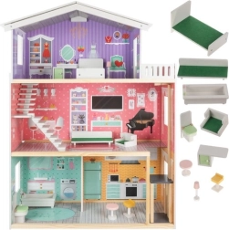 Дървена къща за кукли 114 см с асансьор и оборудване KRUZZEL