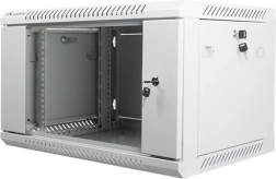 Завесен шкаф 19'' 6U 600x450 мм, сив, със стъклена врата