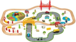 Дървена железопътна линия с селски път от Bigjigs Rail