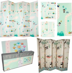 Сгъваема пяна двустранна образователна постелка панда и пътища 180 × 200 см