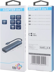 HUB USB-C adapter 6-in-1 - HDMI, 3x USB, PD, RJ-45