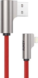 Red nylon USB - Lightning cable 2m with 90-degree angle