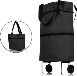 Сгъваема пазарска чанта на колела черна