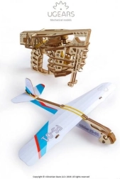 Ugears 3D дървен механичен пъзел изстрелващ самолет
