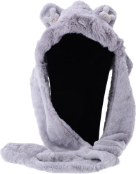 Kids' plush 3-in-1 hat with scarf and gloves – Gray