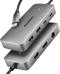 Axagon hmc-cub83x2 usb-c хъб 7в1, 10 gbps, hdmi 4k/144 hz, dp 8k/30 hz, glan, pd 100 w