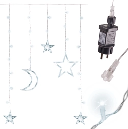 Светлинна LED висяща завеса луна и звезди 2,5 m, 138 LED – Бяла