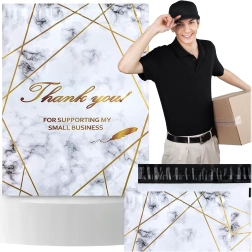 Куриерски пликове Foliopaky 380 × 520 мм, златен мрамор с надпис Thank You, 50 бр.