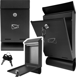 Пощенска кутия от поцинкована стомана с тубус за вестници, черна 32,5 × 22,5 × 9,5 cm