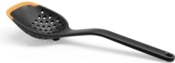 Strainer spoon with long handle, silicone edge, black/orange 30 cm