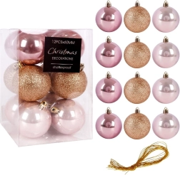 Pink shatterproof Christmas baubles 6 cm, set of 12