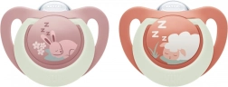 Силиконова залъгалка NUK First Choice Night 0–6 м, 2 бр., зайче/овчица