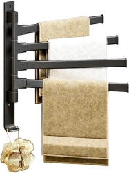 Въртящ се държач за кърпи с 4 рамена — черен алуминий