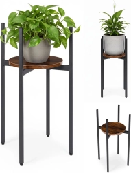 ModernHome loft plant stand with metal frame and wooden shelf