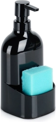 Дозатор за препарат за миене на съдове с отделение за гъба, черен 500 мл