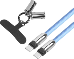 Син USB‑C кабел 2в1 с връзка за носене на врат 1 м