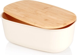 Кутия за хляб с бамбуков капак, крем 39 × 23,5 × 15,5 см