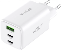Мрежово зарядно VOLT 65 W GaN, 3× USB (2× USB‑C + 1× USB‑A) с Power Delivery 3.0 и QC 4.0
