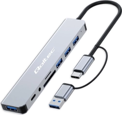 HUB адаптер 8в1 USB-C/USB с поддръжка на SD/TF карти и жак 3.5 мм