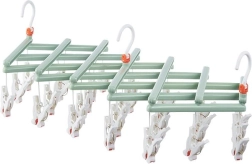 Folding Laundry Hanger with Pegs, 29 Clips, Green