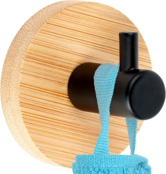 Самозалепваща се бамбукова стенна кука с черен метал 5 × 3,5 см