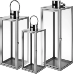 Set of silver stainless-steel and glass lanterns RUHHY 38/49/63 cm - 3 pcs