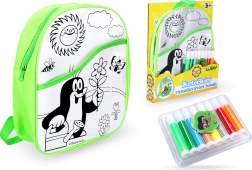 Оцветяваща раничка Къртичето със зелен фон 30 см + 8 флумастера