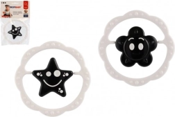 Пластмасова дрънкалка и гризалка кръг 12 см, черно-бяла, от 0 месеца