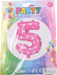 Балон цифра 5 розов със сърчица 82 × 47 см