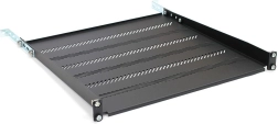 Рафт за 19" рак 1U, 483 × 450 мм, черен, перфориран с регулиране и опора