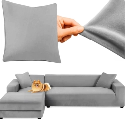 Калъф за ъглов диван RUHHY - тъмносив еластичен велур 145 - 185 см