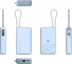 10,000 mAh Power Bank with Integrated 67 W Cable Ice Blue