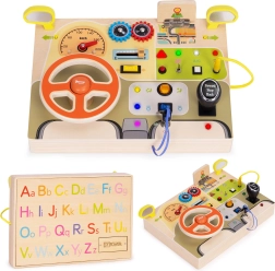 Дървена LED сензорна бизи дъска с волан за деца, 14 елемента ECOTOYS