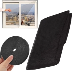 Черна мрежа против насекоми за прозорци със самозалепващо велкро 150 × 130 cm
