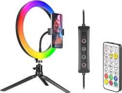 Кръгла RGB LED светлина 26 см със статив и държач за телефон
