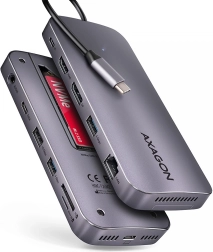 Axagon HMC-12GM2 USB-C hub 12-in-1 with M.2 NVMe/SATA, 10 Gb/s, HDMI/DP 4K 60 Hz, GLAN, SD/microSD, audio, PD 100 W