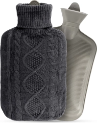 Hot water bottle with knitted grey cover 2 l