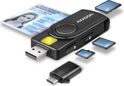 Джобен четец за карти AXAGON за ID, SD, microSD и SIM карти с USB