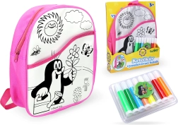 Раница за оцветяване Розова с Къртек, 30 см и 8 флумастера