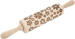 Wooden embossed rolling pin for dough with floral motif 39 cm