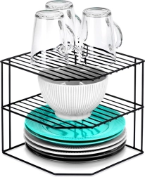 Кухненски ъглов метален рафт, черен, триетажен