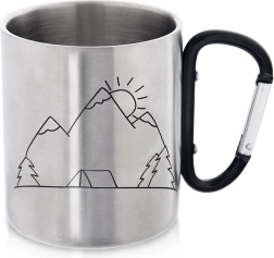 Tourist stainless steel mug with carabiner 350 ml