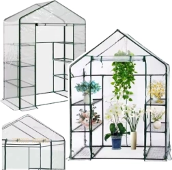 Мини градинска оранжерия с PVC фолио и 4 рафта