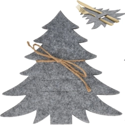 Филцови коледни калъфчета за прибори във формата на елхичка, сиви, комплект 4 бр.