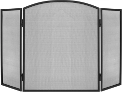 Параван пред камина срещу искри, 3-частен, черен, 118 × 76 см