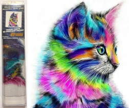 Диамантено рисуване „Дъгово котенце“ 30 × 40 см