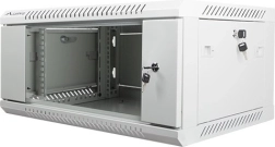 Стенен 19" инсталационен шкаф 4U 600×450 мм със стъклена врата – Сив